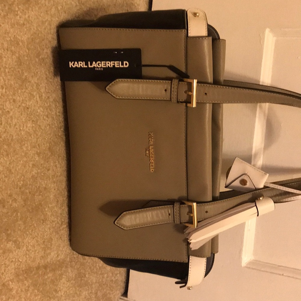 karl Lagerfeld black white and beige purse